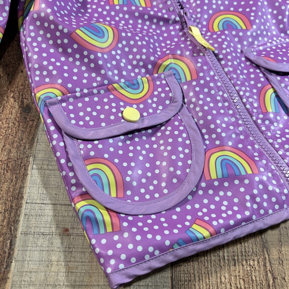 Cat & Jack Purple Rainbow Polka Dot Hooded Raincoat Water Resistant Jacket 4T - Picture 2 of 6